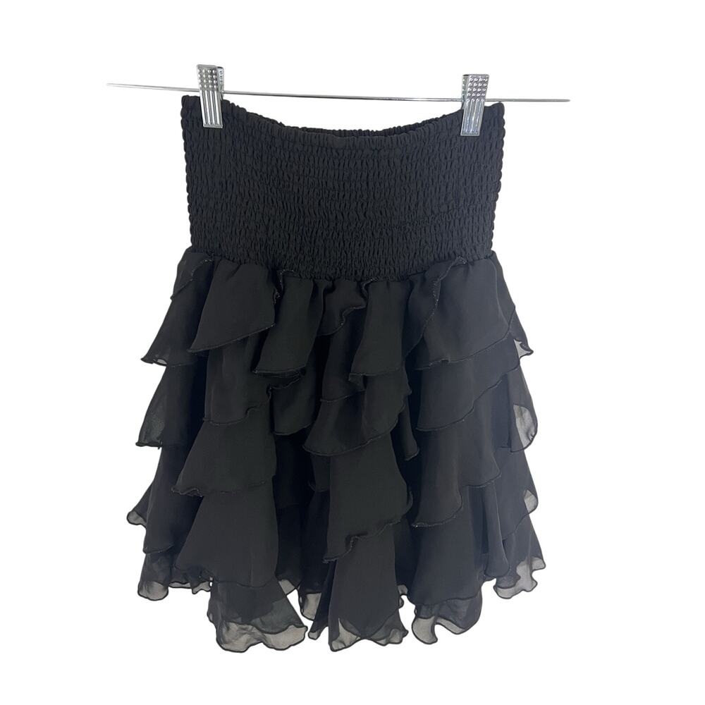 JBS Black Ruffle Mini Skirt Size Small High Waisted Linedβ Tiered Y2K Whimsigoth